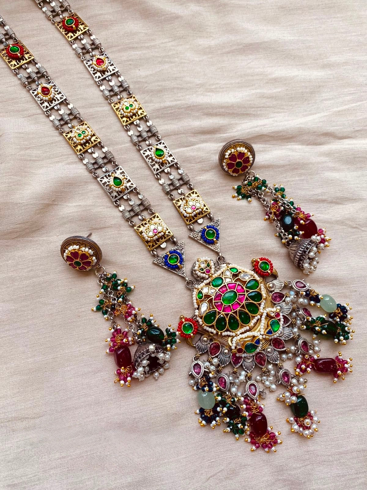 German silver Pachi Kundan Fusion Necklace Set