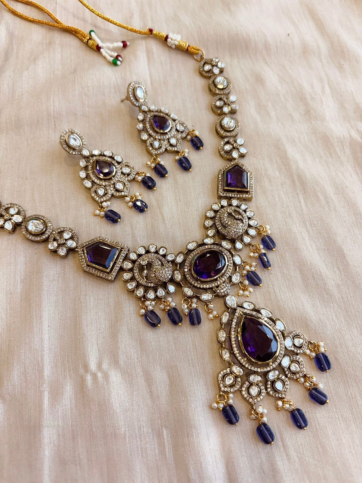Antique Gold Polish Necklace Set Purple
