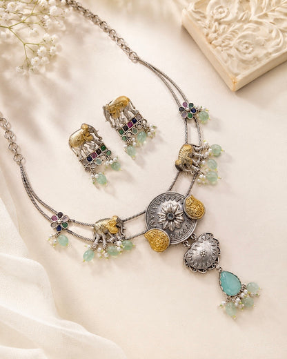 Hasli with elephants motifs necklace set