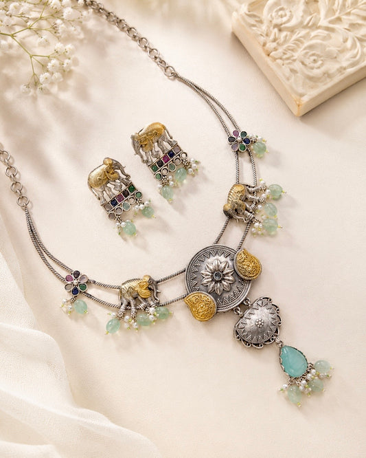 Hasli with elephants motifs necklace set