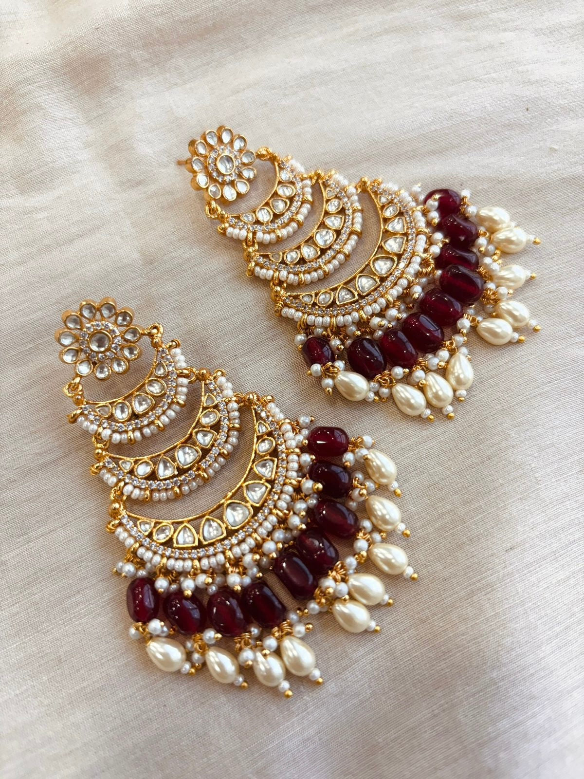 Pachi Kundan Chandbaali Earrings