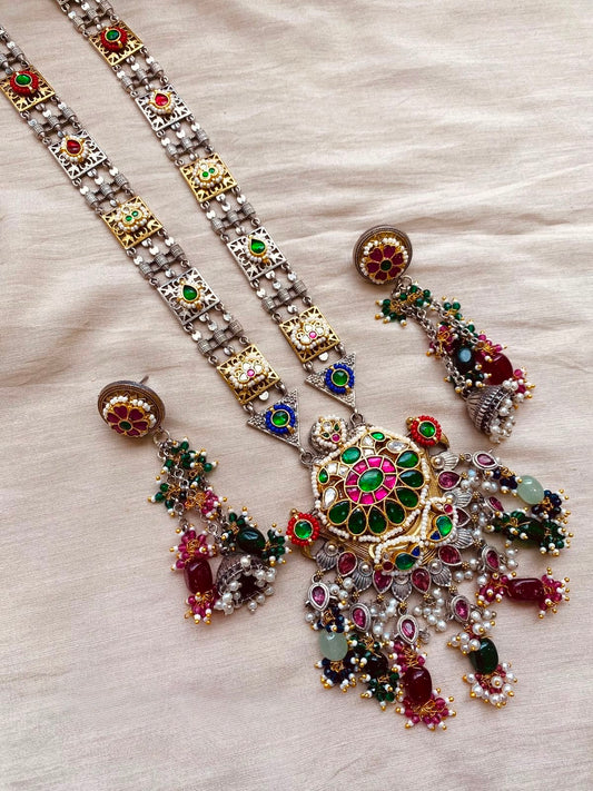 German silver Pachi Kundan Fusion Necklace Set