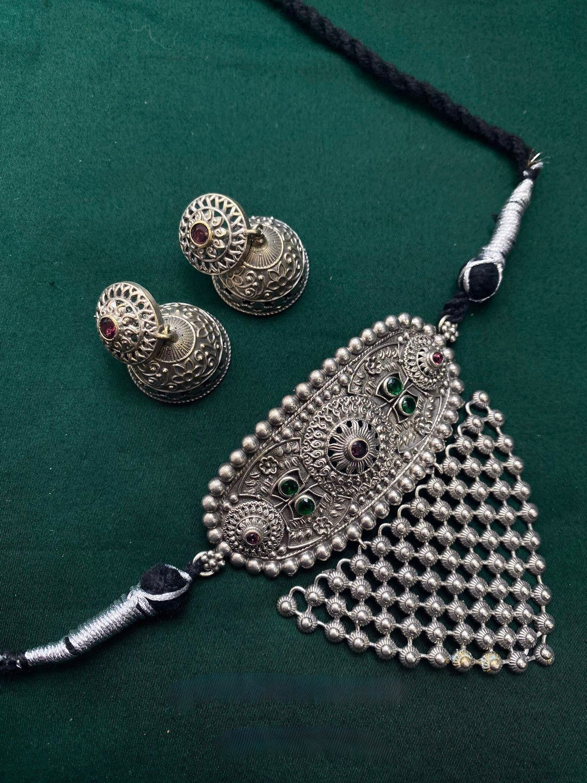 Silver Oxidized finish necklace set