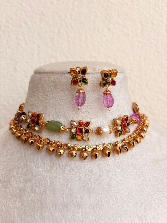 Dainty layered ghungroo choker set