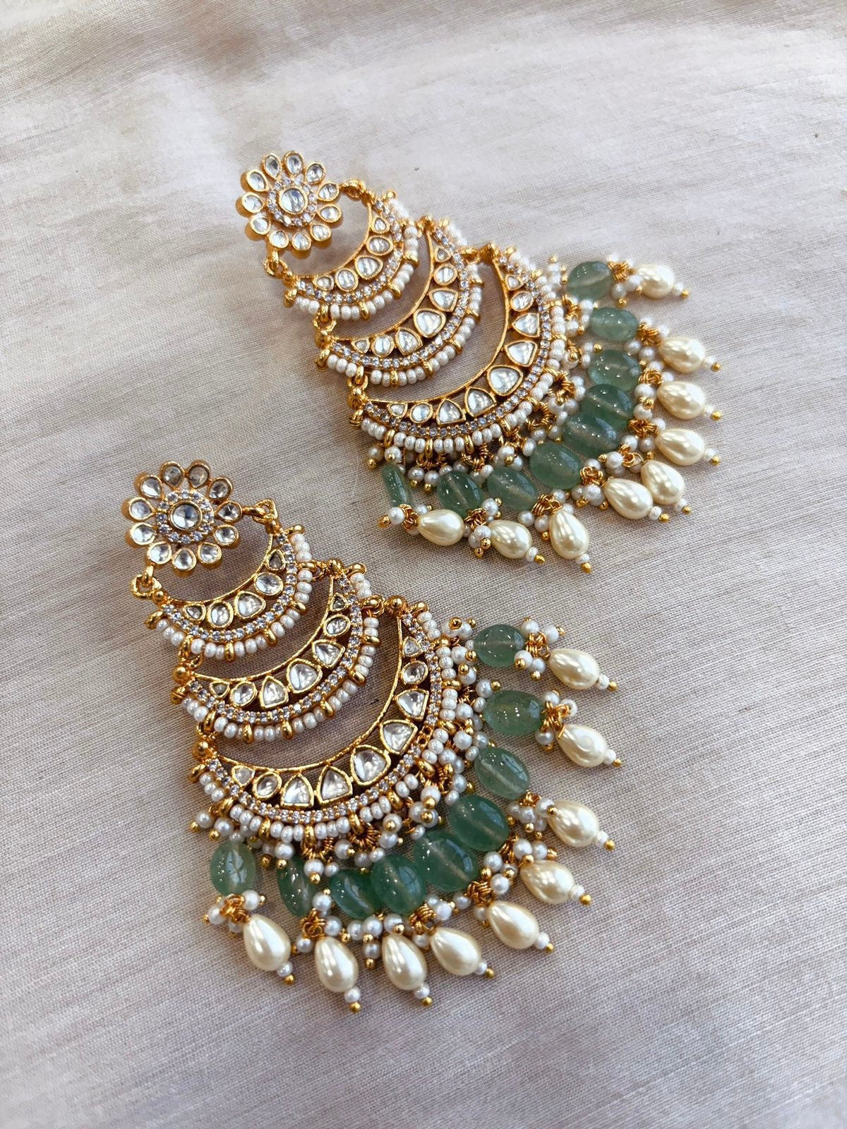 Pachi Kundan Chandbaali Earrings
