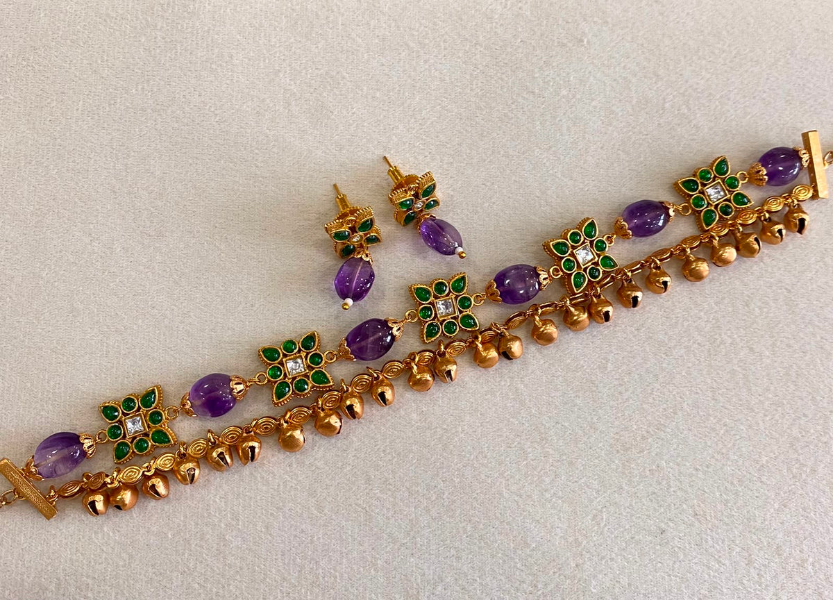 Dainty layered ghungroo choker set