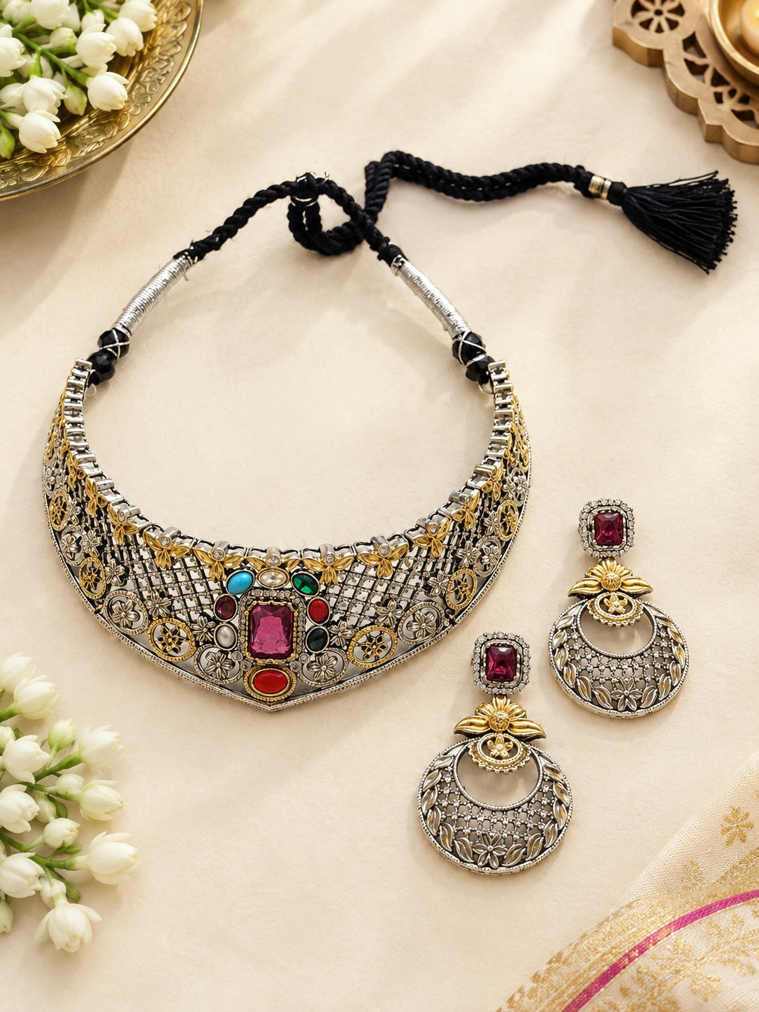 German silver choker necklace set