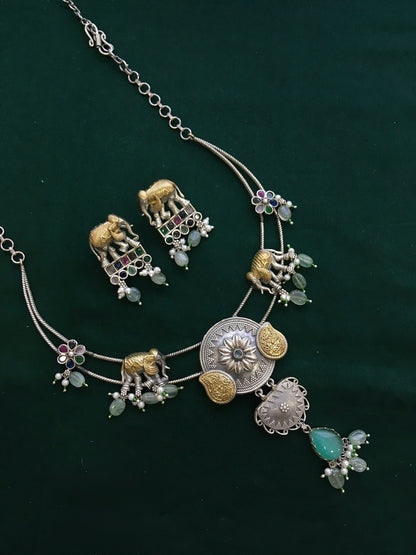 Hasli with elephants motifs necklace set