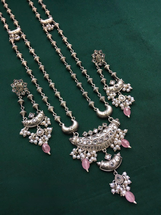 German Silver long necklace with earrings