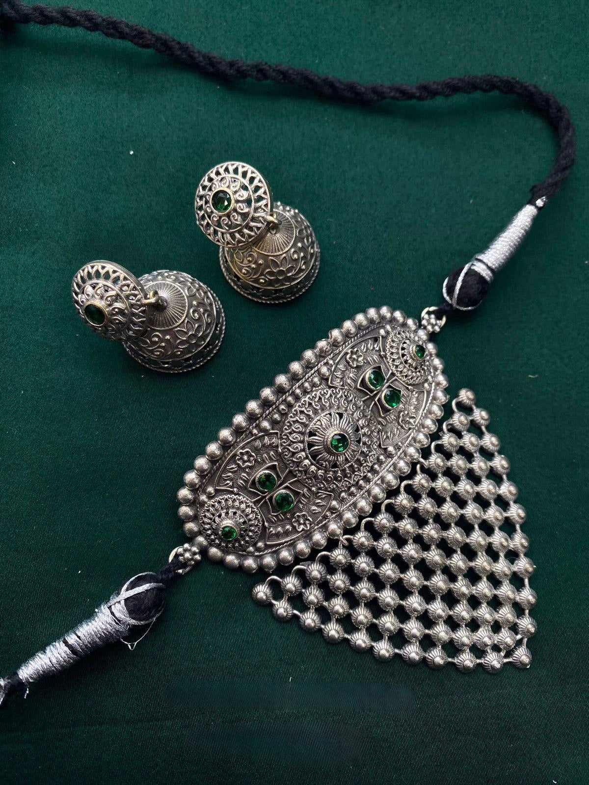Silver Oxidized finish necklace set