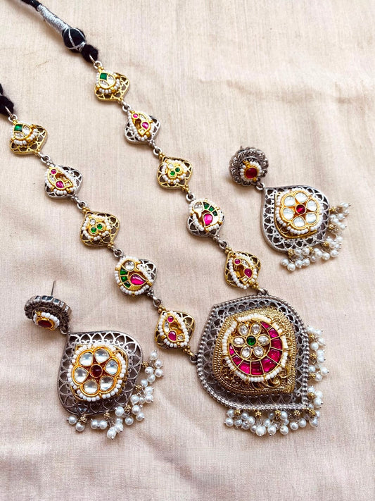 German Silver Fusion Short Necklace Set